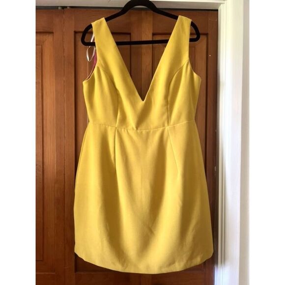 ASOS Mustard Yellow V-neck Tulip Teacup Dress Size 12 - Picture 3 of 9